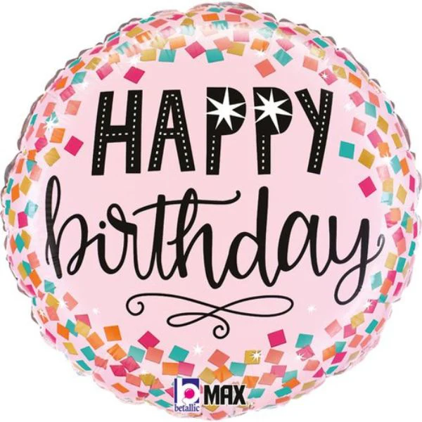 BALLON BIRTHDAY CONFETTIS ROSES 45CM – Image 2