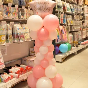 COLONNE DE BALLONS + BALLON HAPPY BIRTHDAY