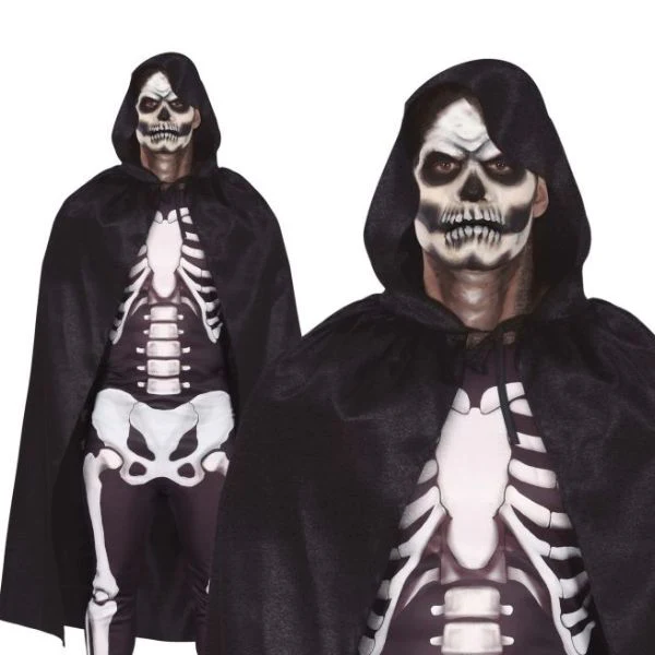 CAPE NOIRE AVEC CAPUCHE EN VELOURS - ACCESSOIRE HALLOWEEN – Image 2